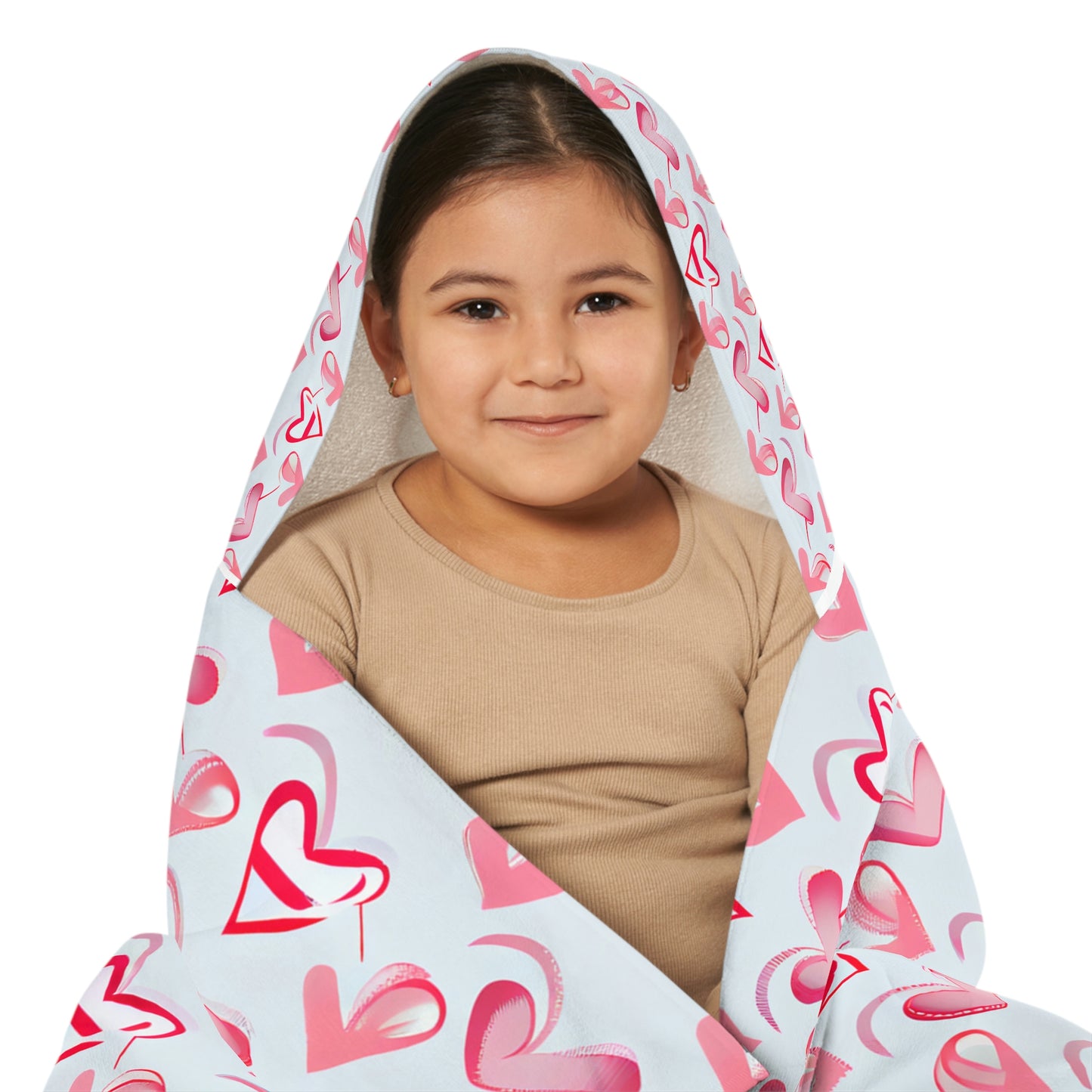 Pink Heart Youth Hooded Towel